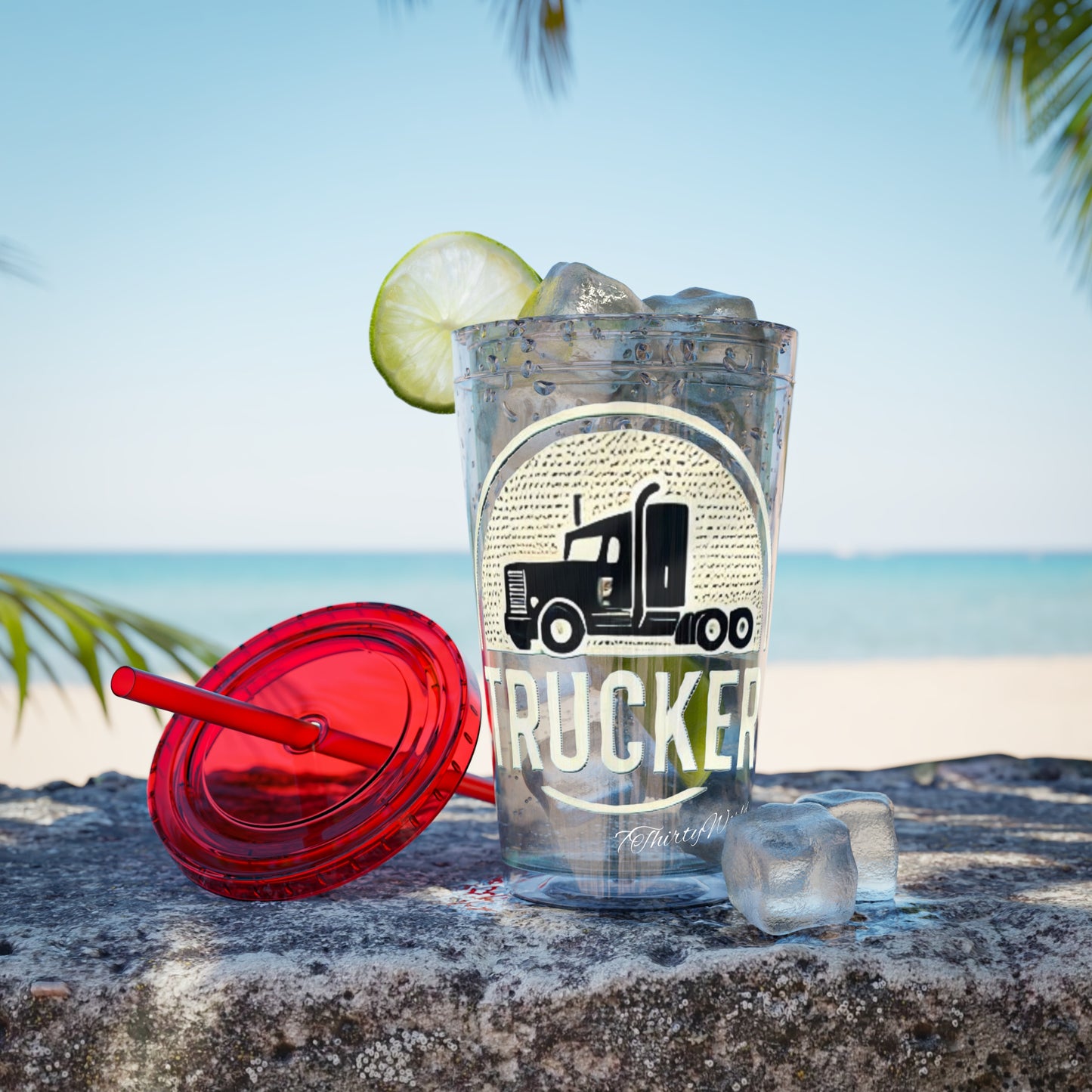 Trucker Sunsplash Tumbler: Sip in Style, Wherever You Go! 🌞🍹