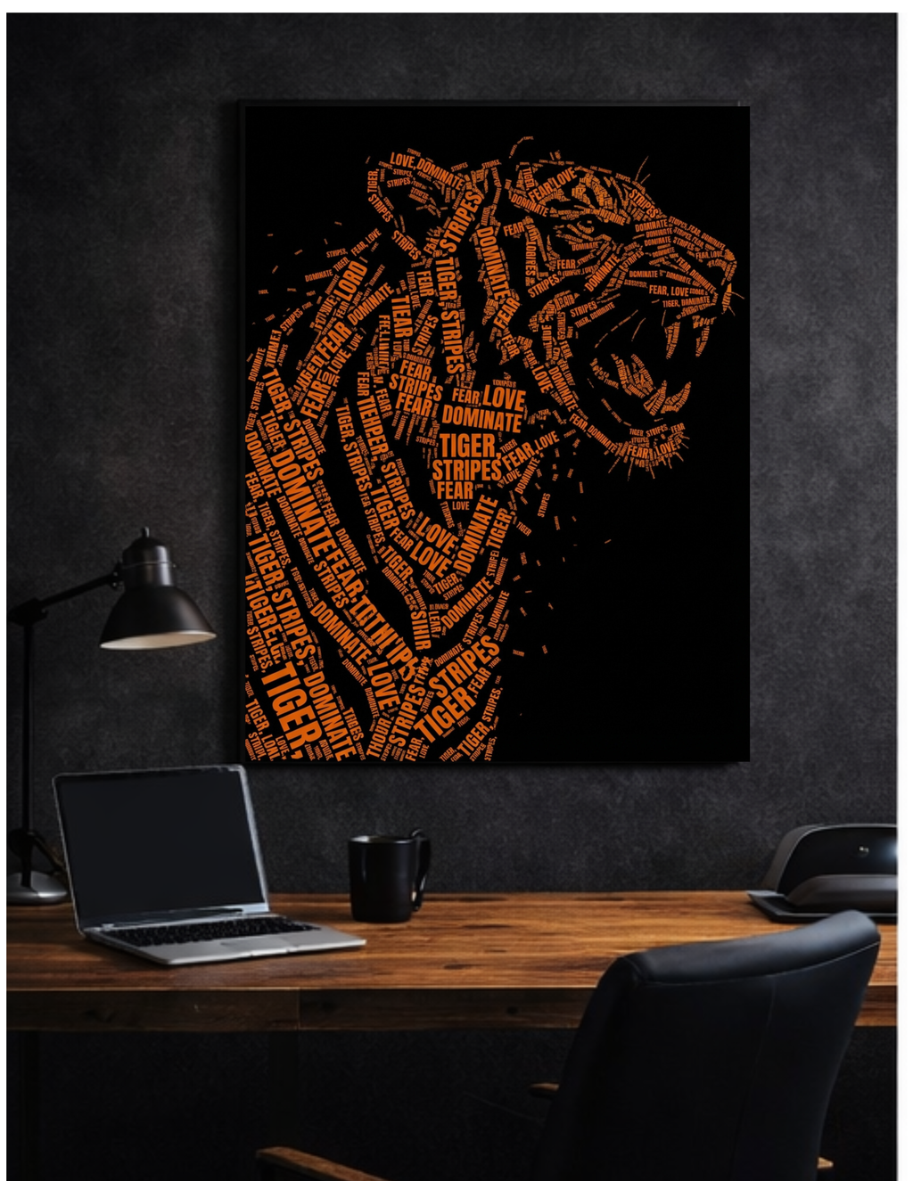 Tiger Word Art Typography Silhouette – Power & Dominance Wall Art Print