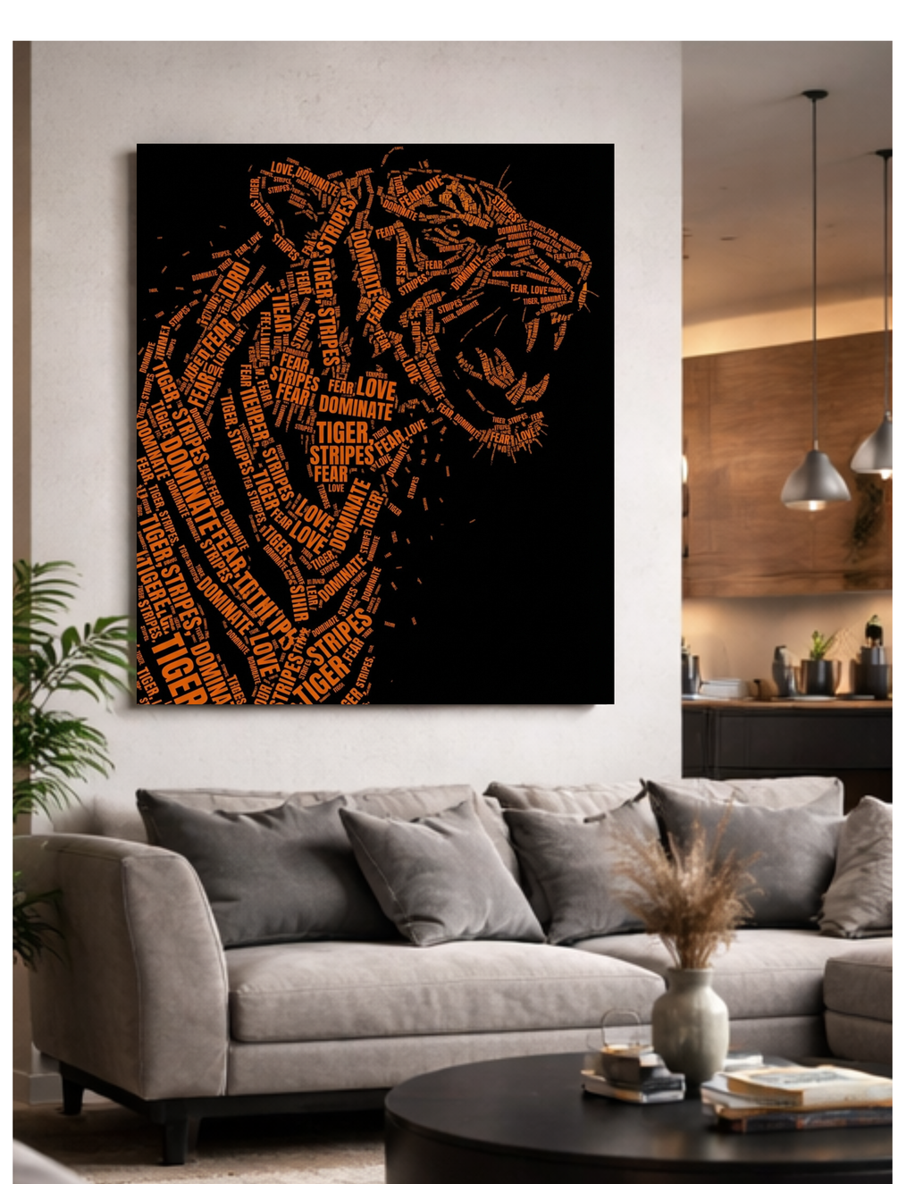 Tiger Word Art Typography Silhouette – Power & Dominance Wall Art Print