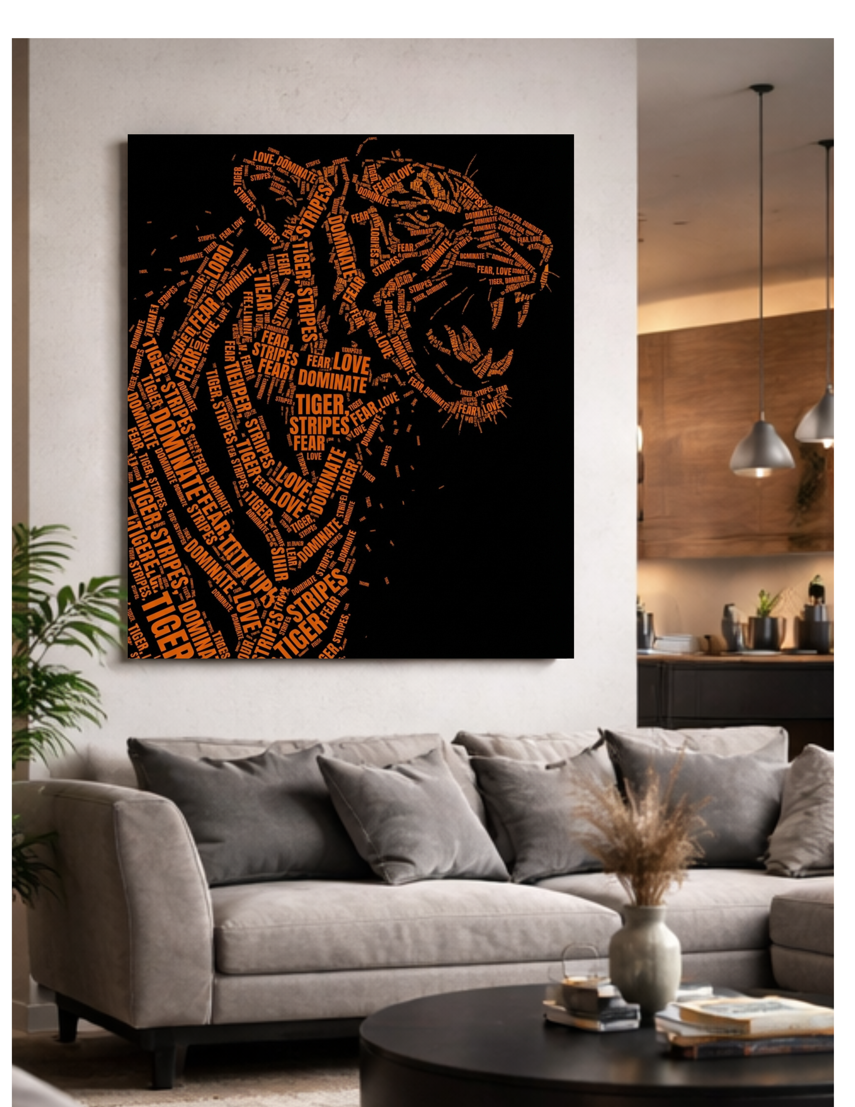 Tiger Word Art Typography Silhouette – Power & Dominance Wall Art Print