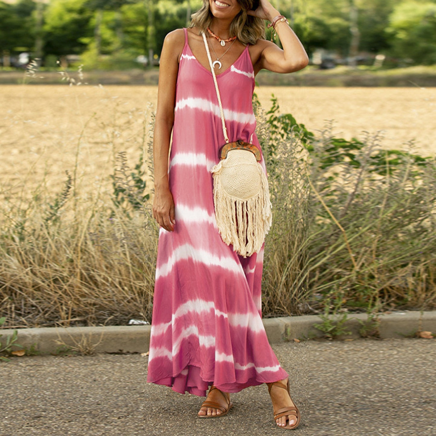 Printed Striped Plus Size Maxi Maxi Dress