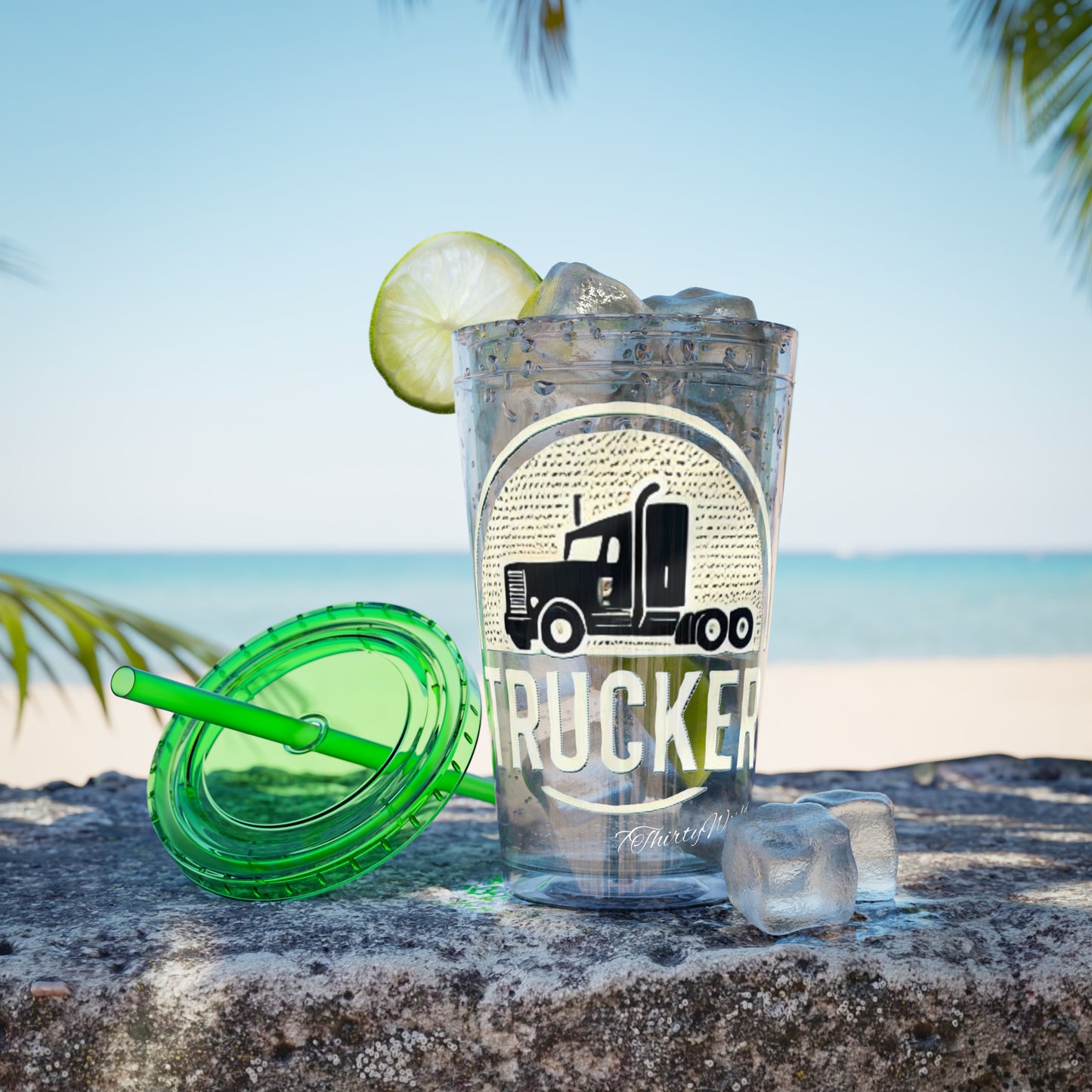 Trucker Sunsplash Tumbler: Sip in Style, Wherever You Go! 🌞🍹