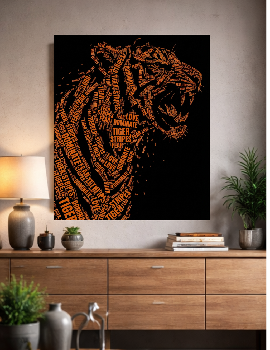Tiger Word Art Typography Silhouette – Power & Dominance Wall Art Print
