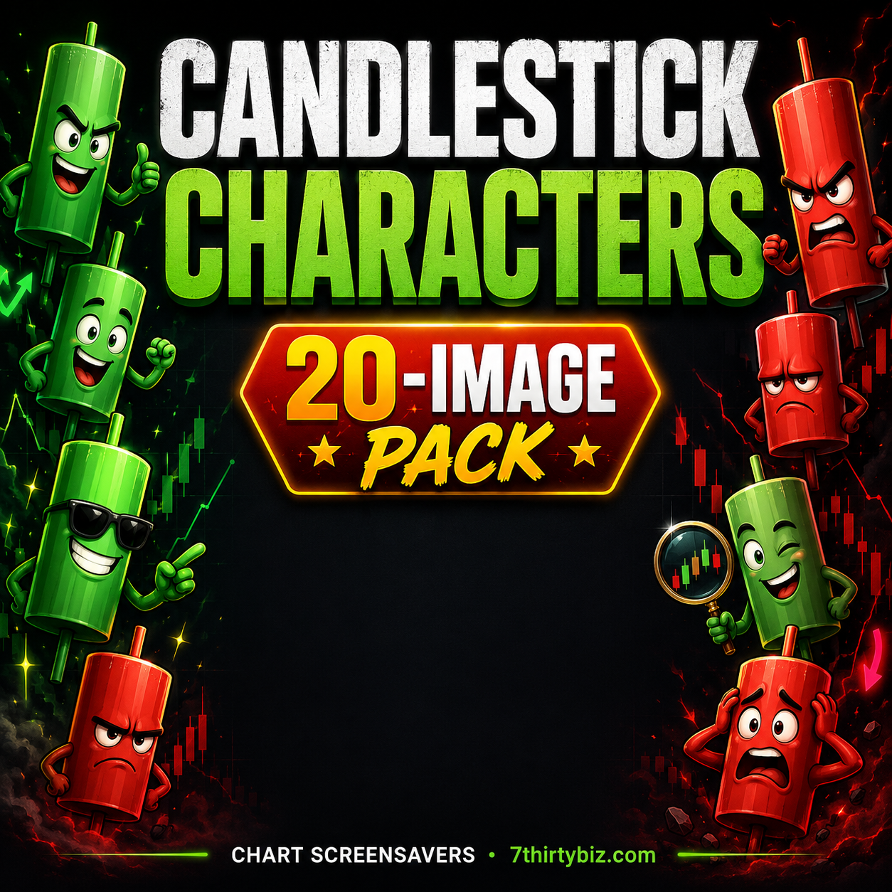 Candlestick Characters — 20 Chart Screensavers