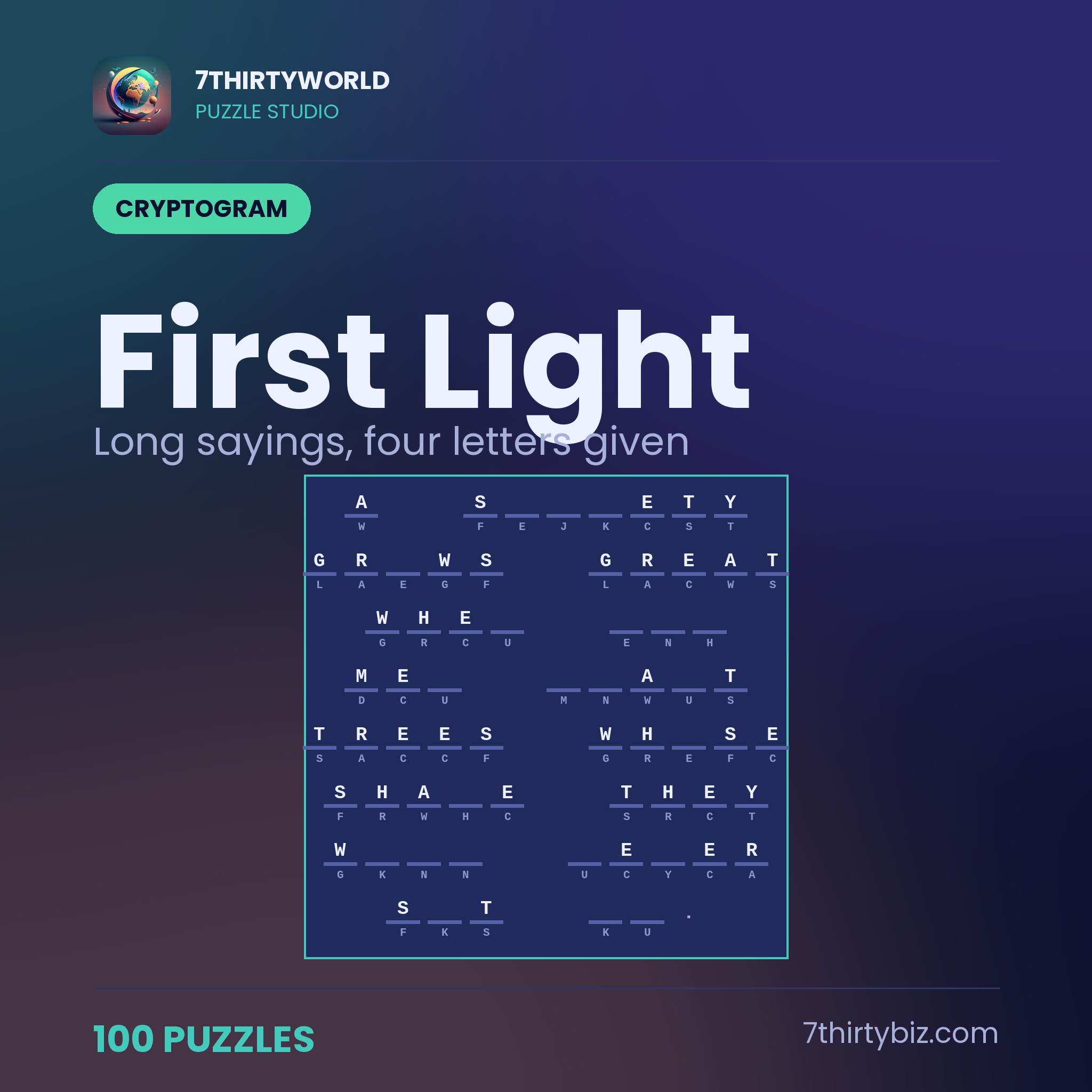 First light 100 cryptogram puzzles — a Puzzle Studio pack