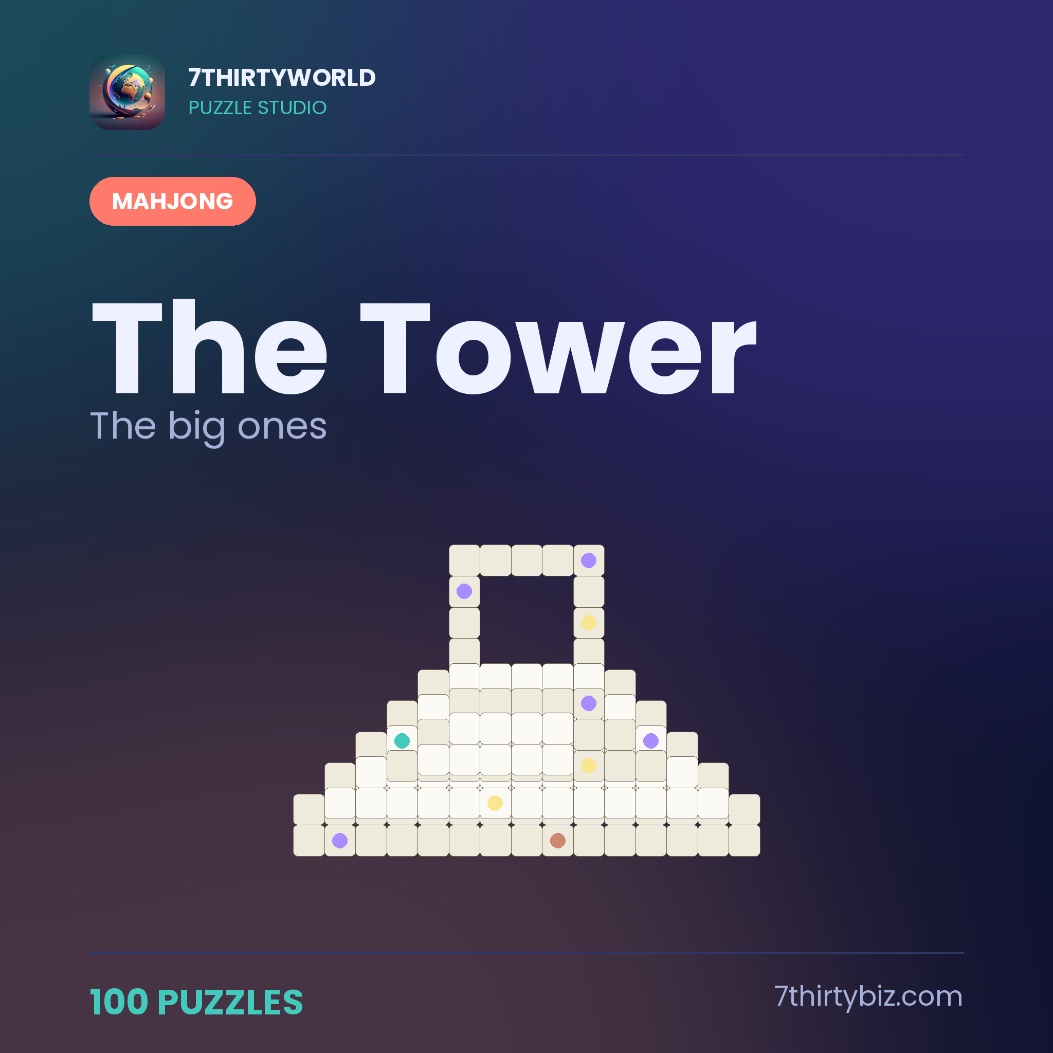 The tower 100 emoji mahjong boards — a Puzzle Studio pack