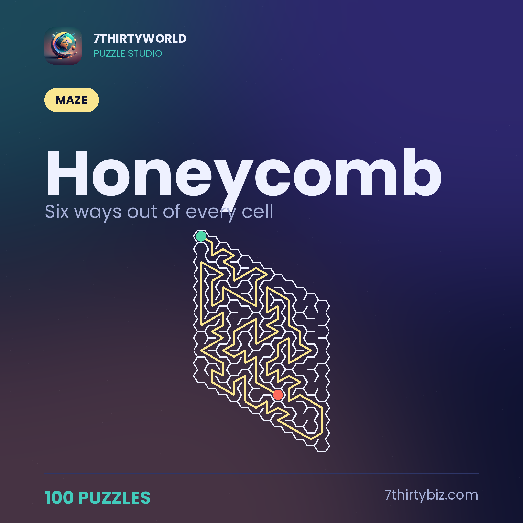 Honeycomb 100 hexagonal maze puzzles — a Puzzle Studio pack