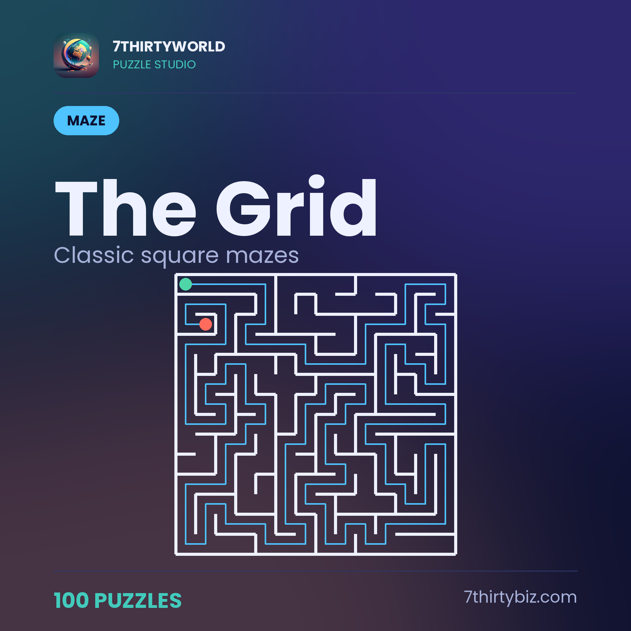 The grid 100 maze puzzles — a Puzzle Studio pack