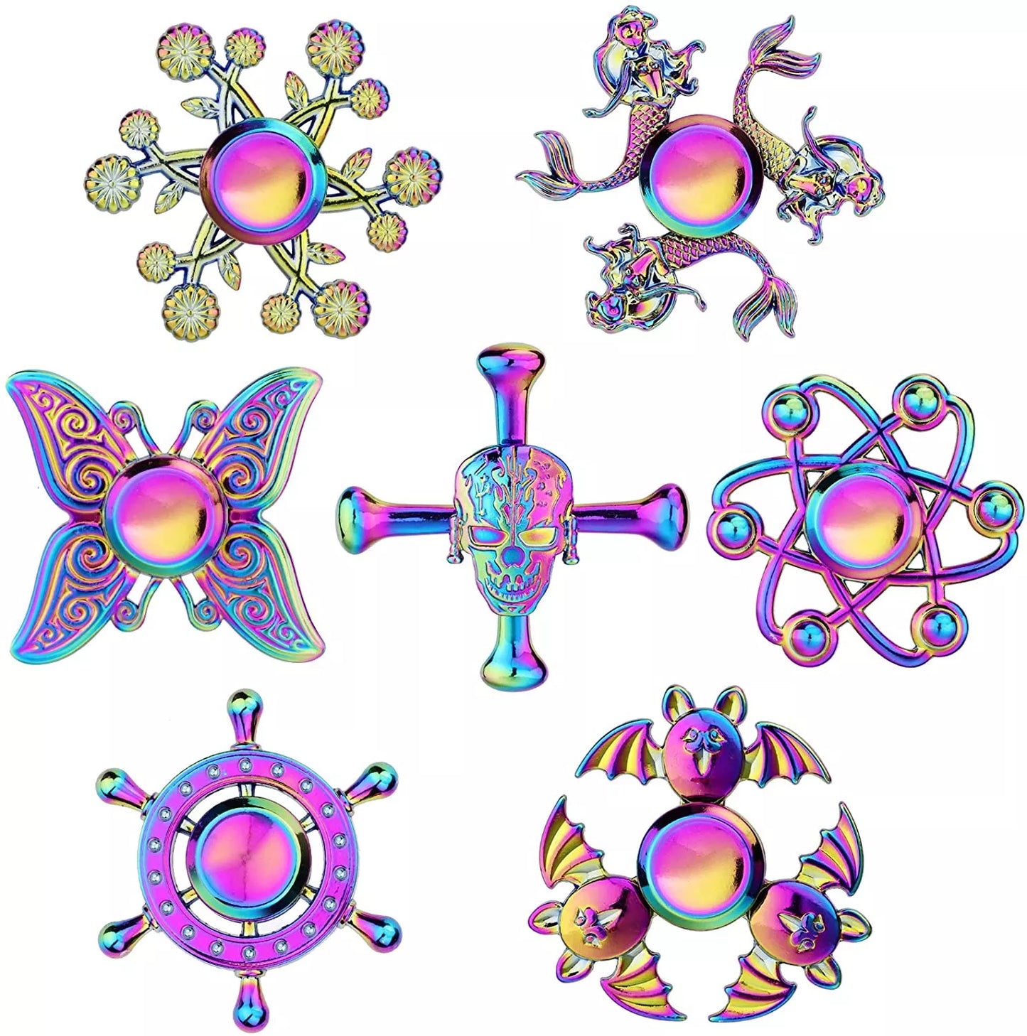 Rainbow Metal Fidget Spinner Toys Stainless Steel Bearing High Speed Stress Relief Spinner ADHD Anxiety Toys for Adult Kid