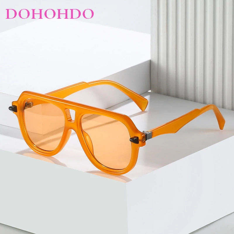 2024 Retro Double Bridges Men Pilot Sunglasses Shades UV400 Fashion Gradient Eyewear Trending Women Rivets Orange Sun Glasses