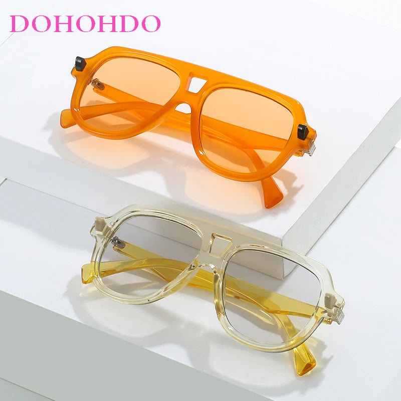 2024 Retro Double Bridges Men Pilot Sunglasses Shades UV400 Fashion Gradient Eyewear Trending Women Rivets Orange Sun Glasses