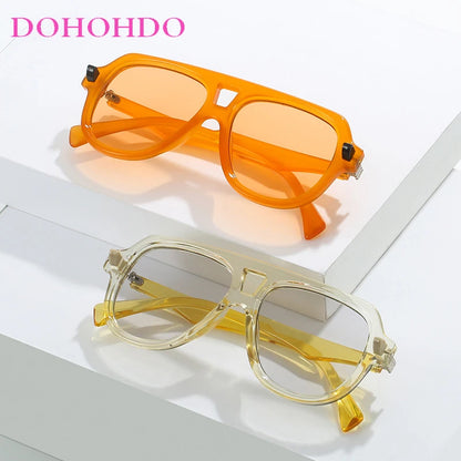 2024 Retro Double Bridges Men Pilot Sunglasses Shades UV400 Fashion Gradient Eyewear Trending Women Rivets Orange Sun Glasses