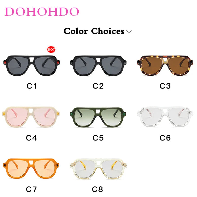 2024 Retro Double Bridges Men Pilot Sunglasses Shades UV400 Fashion Gradient Eyewear Trending Women Rivets Orange Sun Glasses