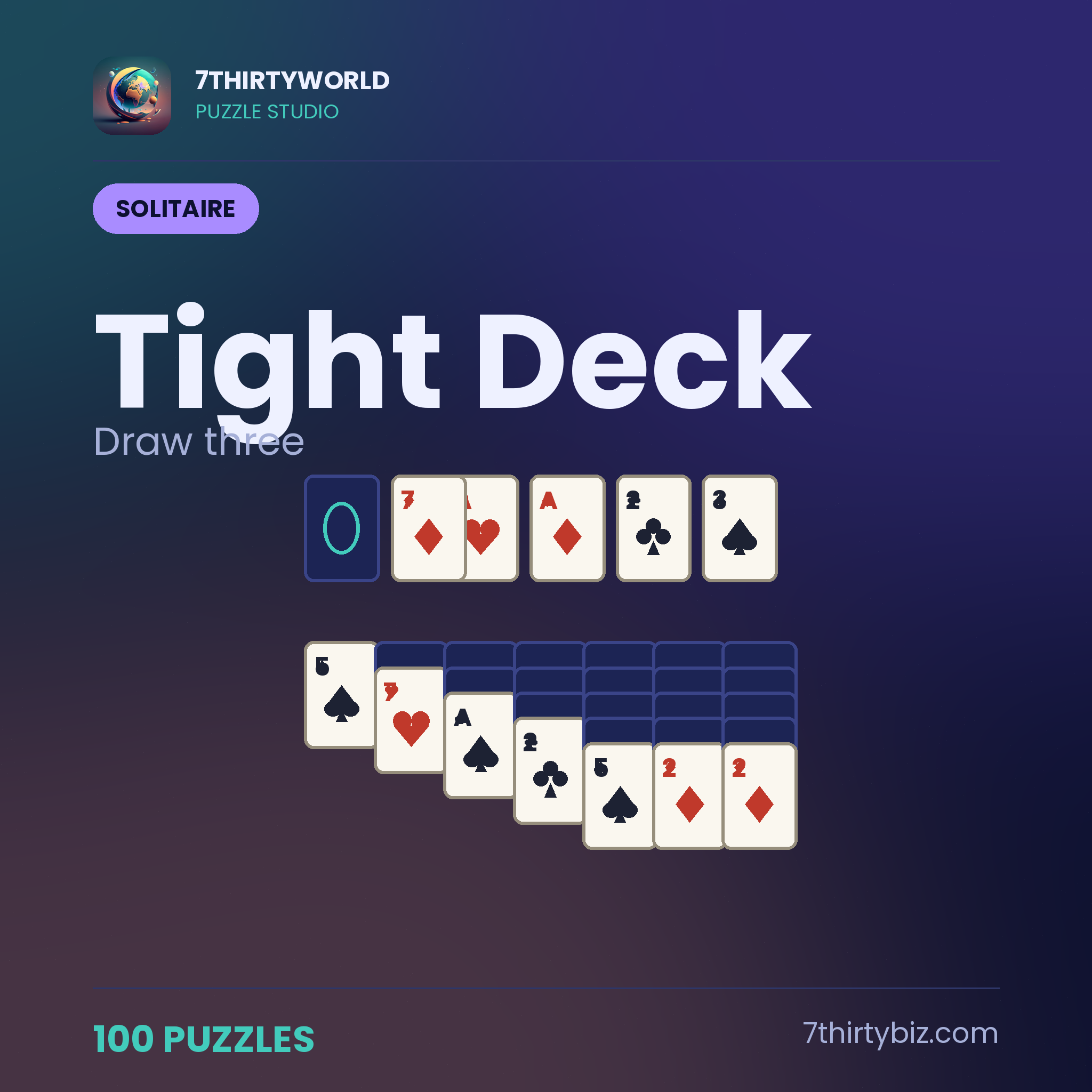 Tight deck 100 draw three solitaire deals — a Puzzle Studio pack