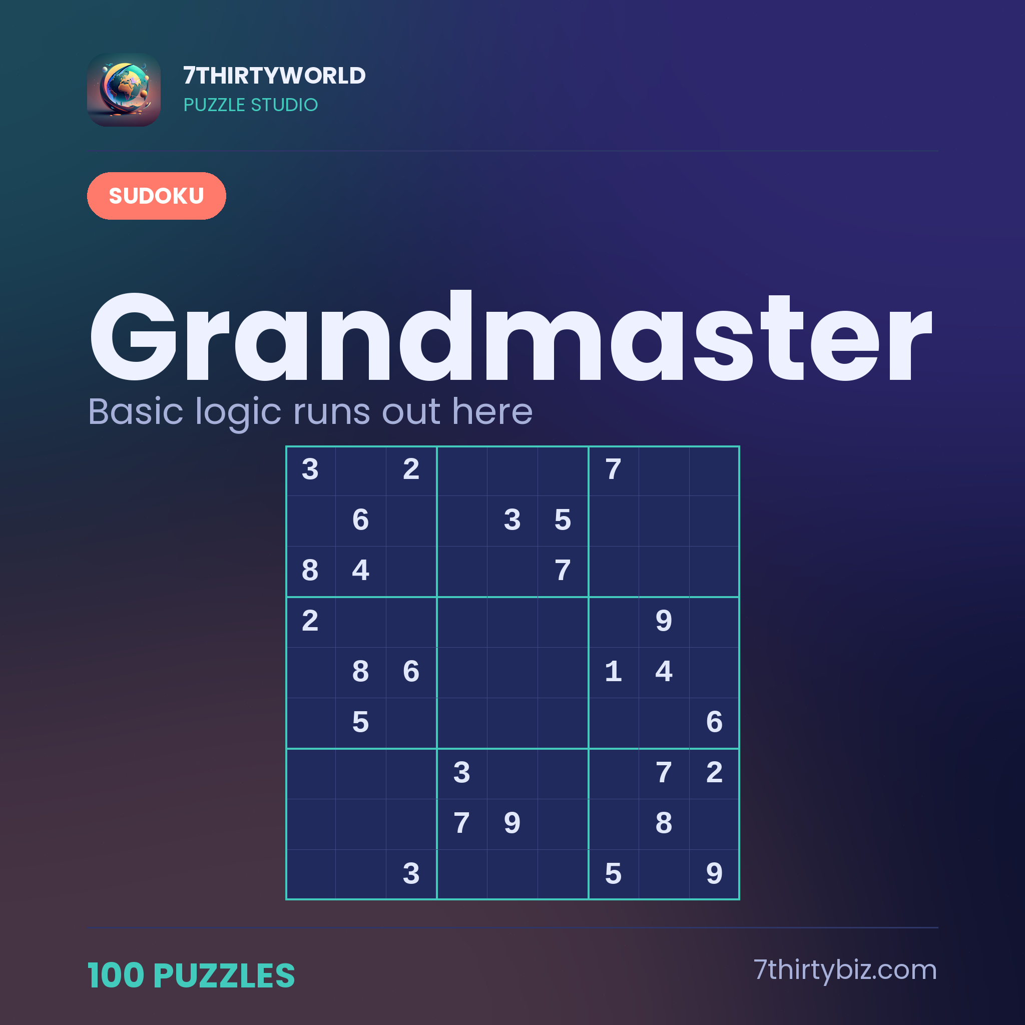 Grandmaster 100 sudoku puzzles — a Puzzle Studio pack