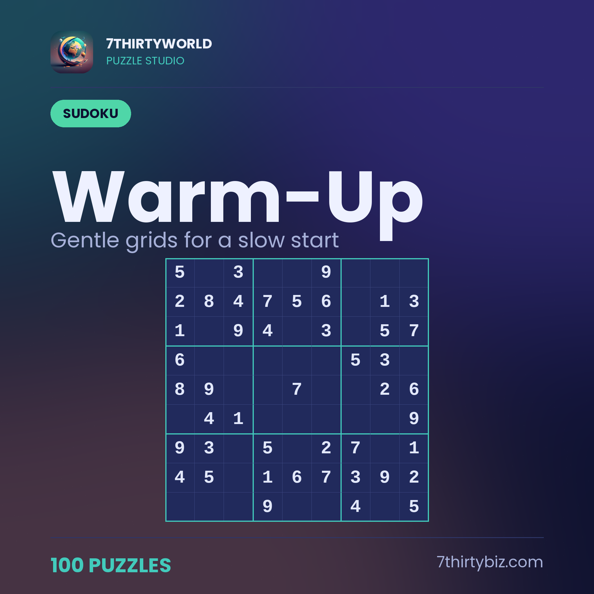 Warm up 100 sudoku puzzles — a Puzzle Studio pack