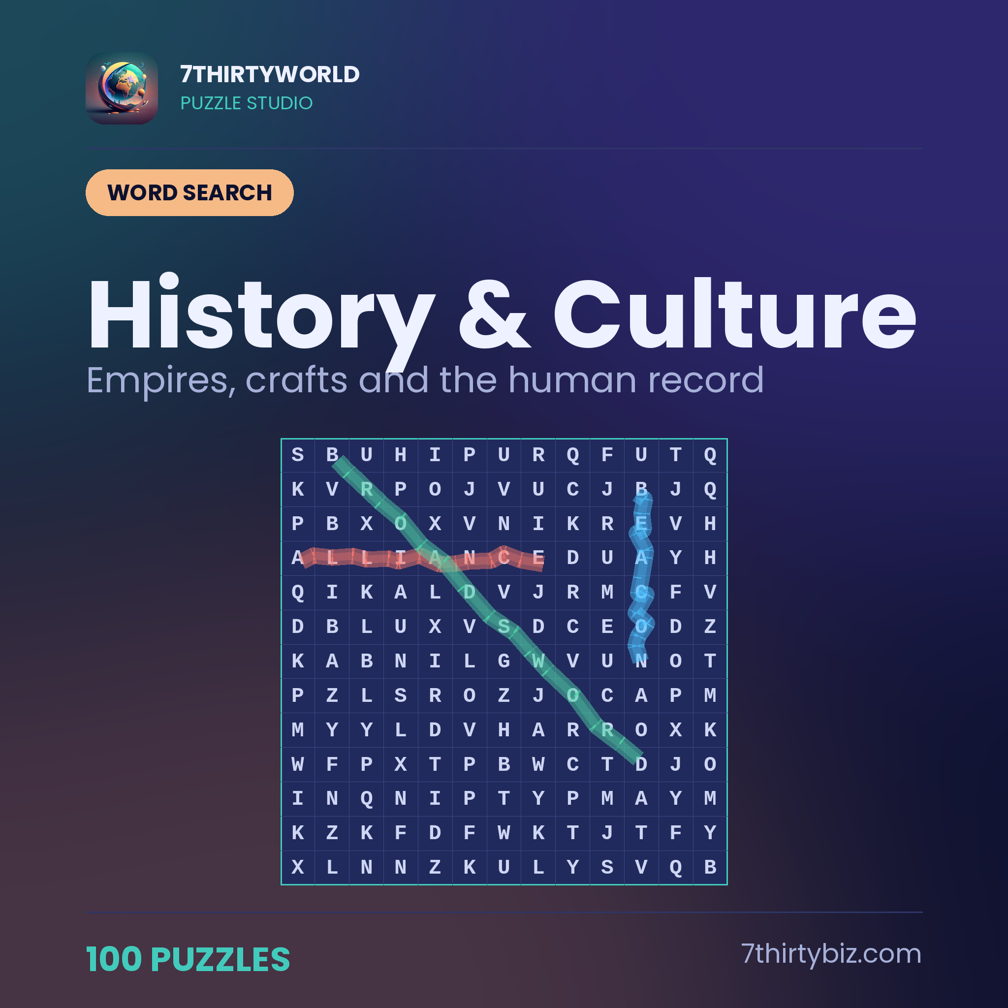 History & Culture 100 word search puzzles — a Puzzle Studio pack