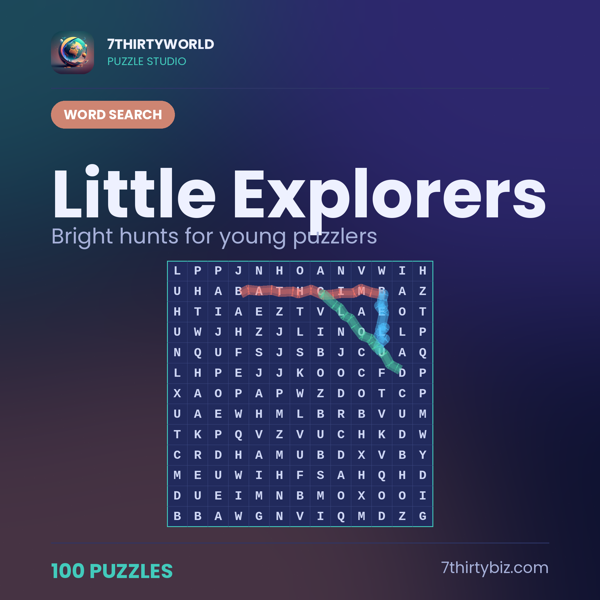 Little Explorers 100 word search puzzles — a Puzzle Studio pack