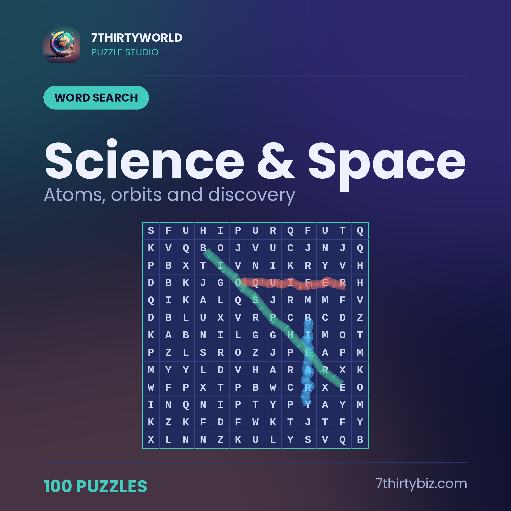 Science & Space 100 word search puzzles — a Puzzle Studio pack