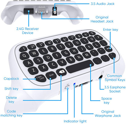 Wireless 2.4Ghz Mini Controller Keyboard Gaming Chatpad with Audio/Headset Jack for  Controller Accessories