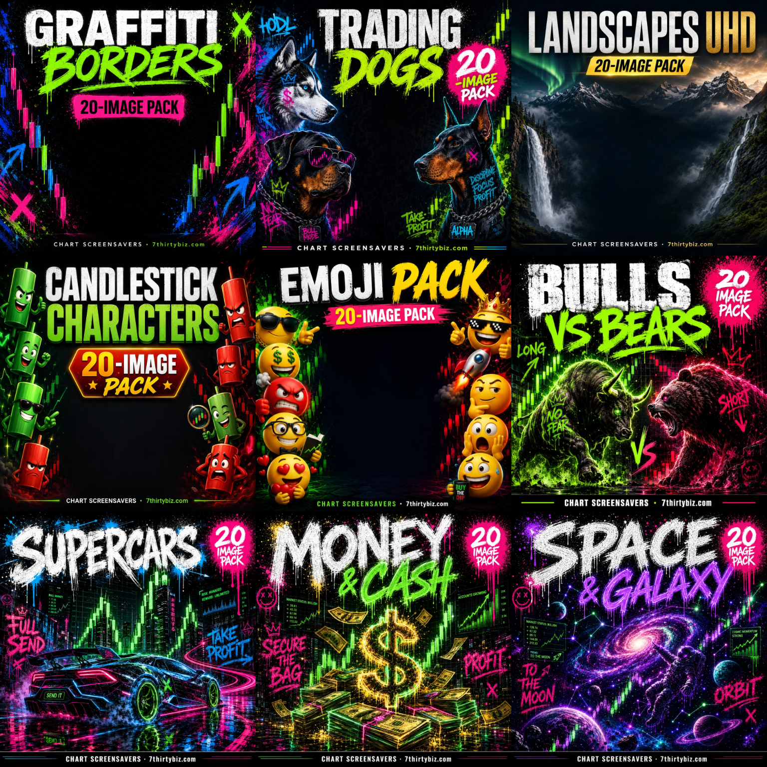 The Trader's Vault — ALL 9 Chart Screensaver Packs (180 Designs) | Mega Bundle